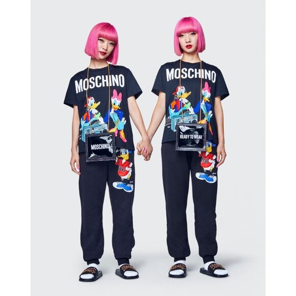 H&M x MOSCHINO x Disney Black Cotton Donald & Daisy Duck T-Shirt, Size S - Picture 2 of 11